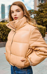 Windbreaker Crop Padded Vegan Leather Jacket